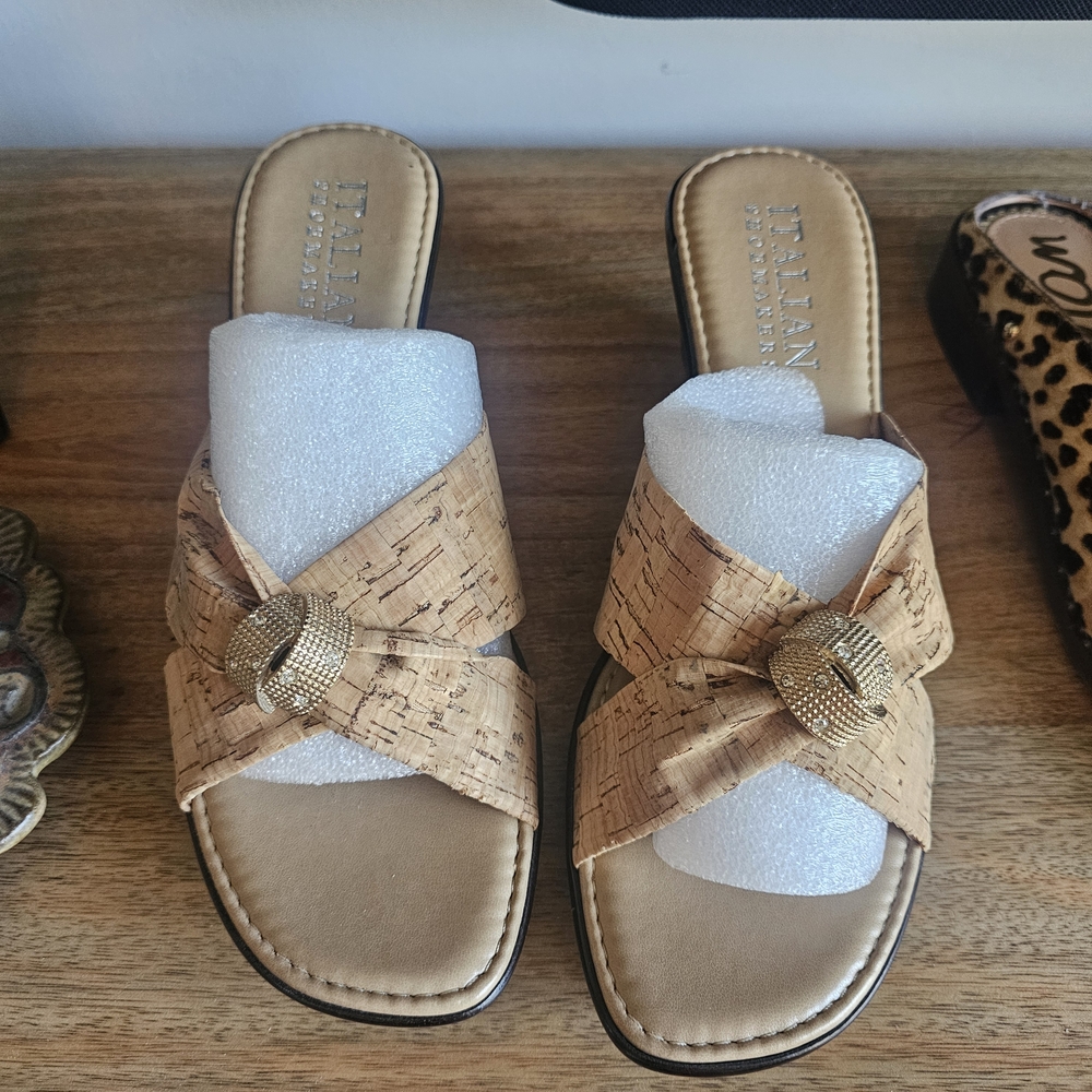 Italian Shoemakers Tan Sandals with Woven Upper